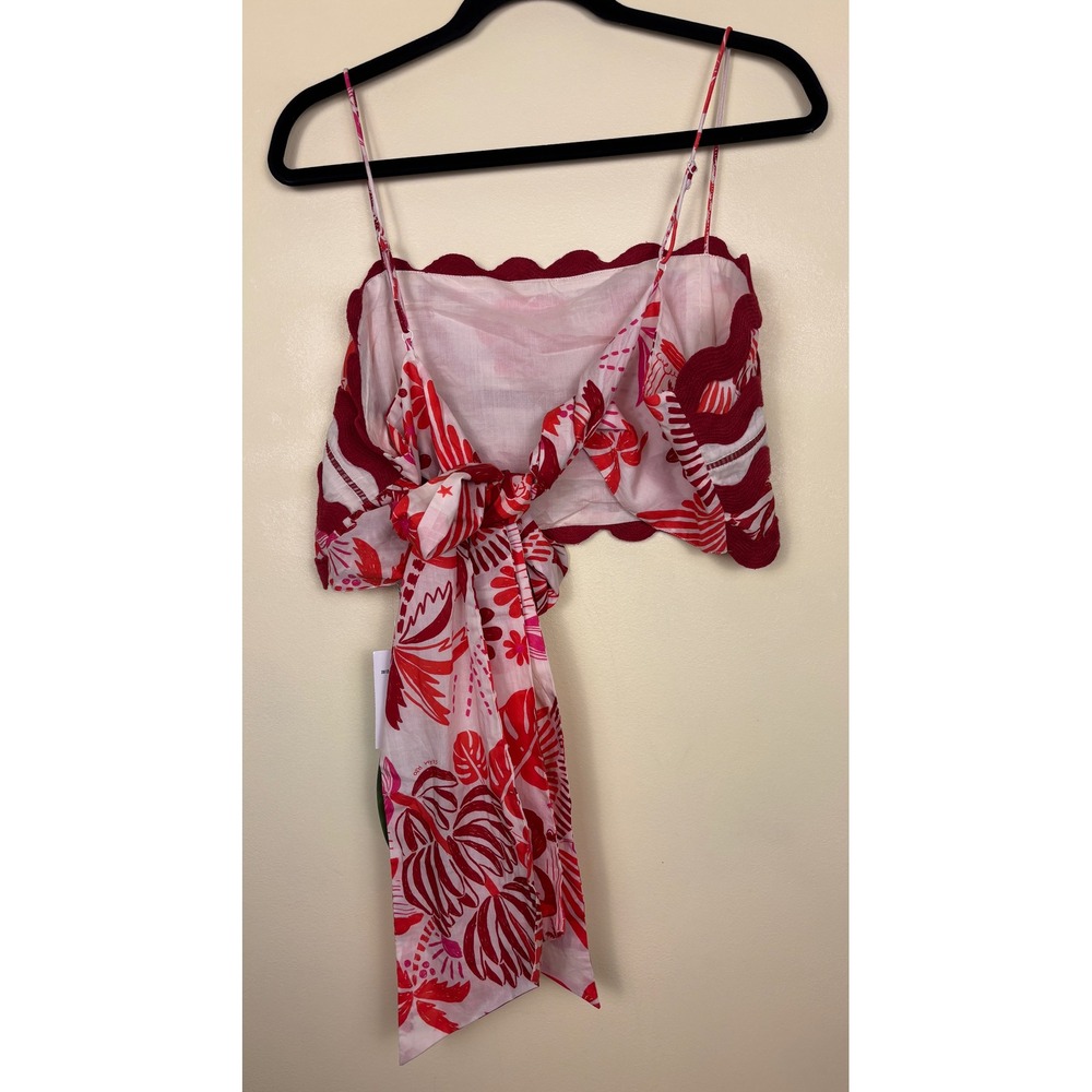 NWT FARM RIO 100% Cotton Tiles Printed Crop Top Red Motif Women Size XL Tie Back - Picture 7 of 13